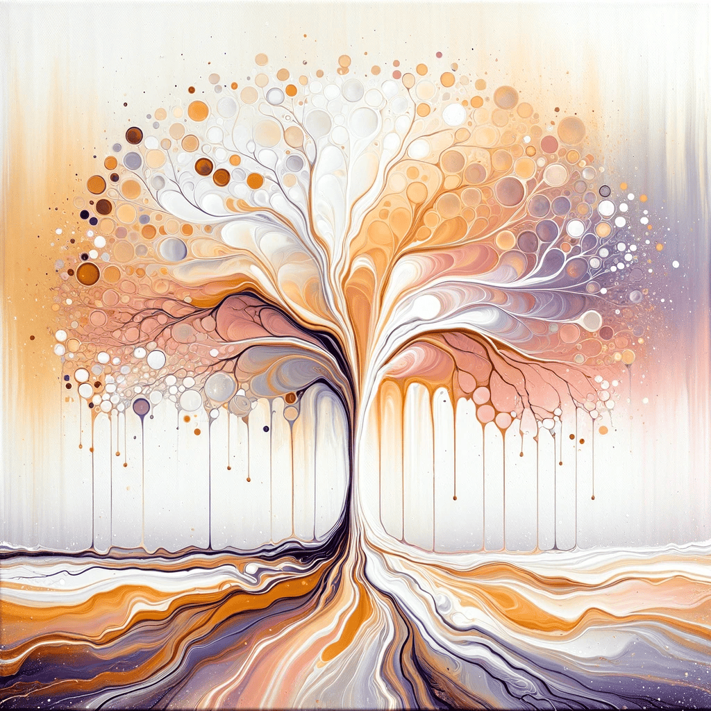 Oeuvre de pouring représentant un arbre de vie